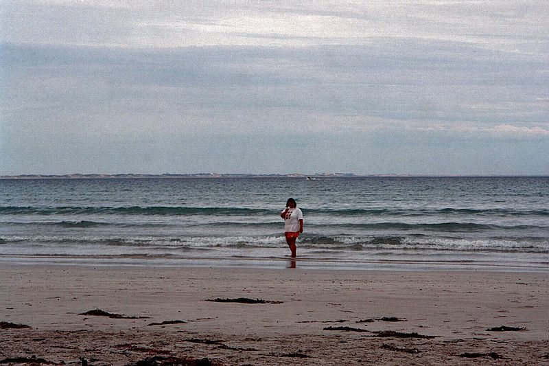 Victoria    -    Mandag d. 19 februar\n\nHelle viser stolt en skal fra stranden i Port Fairy frem.
