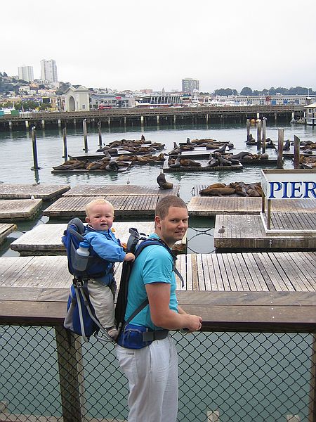 Nu er vi p Pier 39 p Fishermans Wharf for at se slver